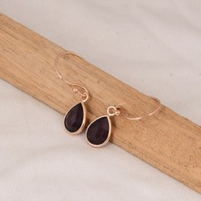 18K Rose Gold Plated 925 Sterling Silver Natural Garnet Bezel Set Drop Earrings