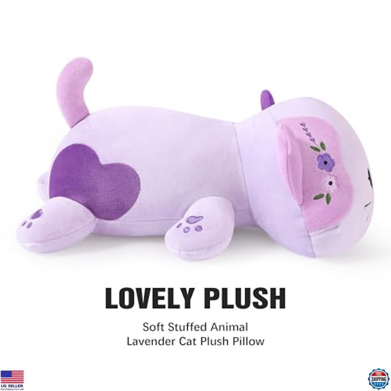 Onsoyours 13" Lavender Cat Plush Toy - Kawaii Stuffed Animal Pillow for All Ages