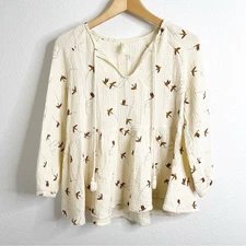 Rylee & Cru Blouse Neutral Sparrow 100% Cotton Top Size Small