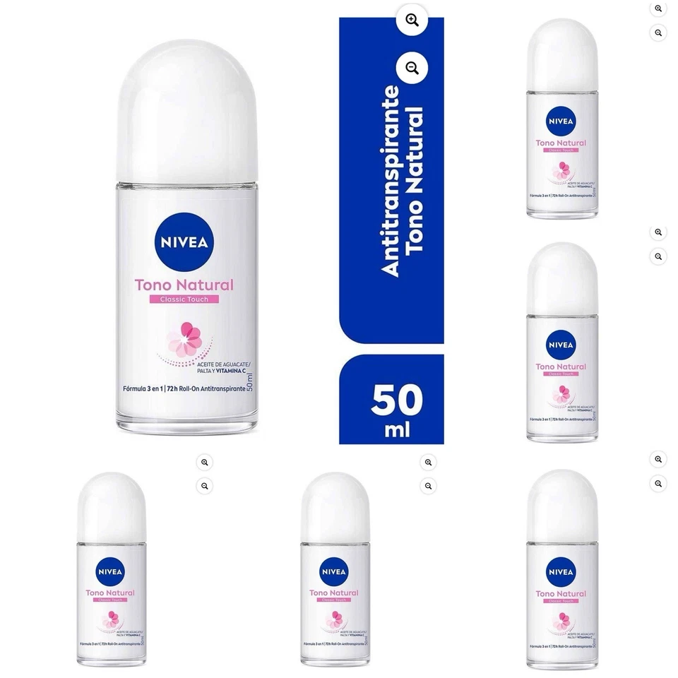 6 Pack Nivea Desodorante Deodor Aclarado Natural/Classic Touch Rollon 50ml - Image 2 of 3