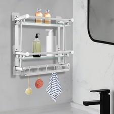 Bathroom Shelf Tempered Glass Floating Shelves Wall Mounted Stainless Steel Rack