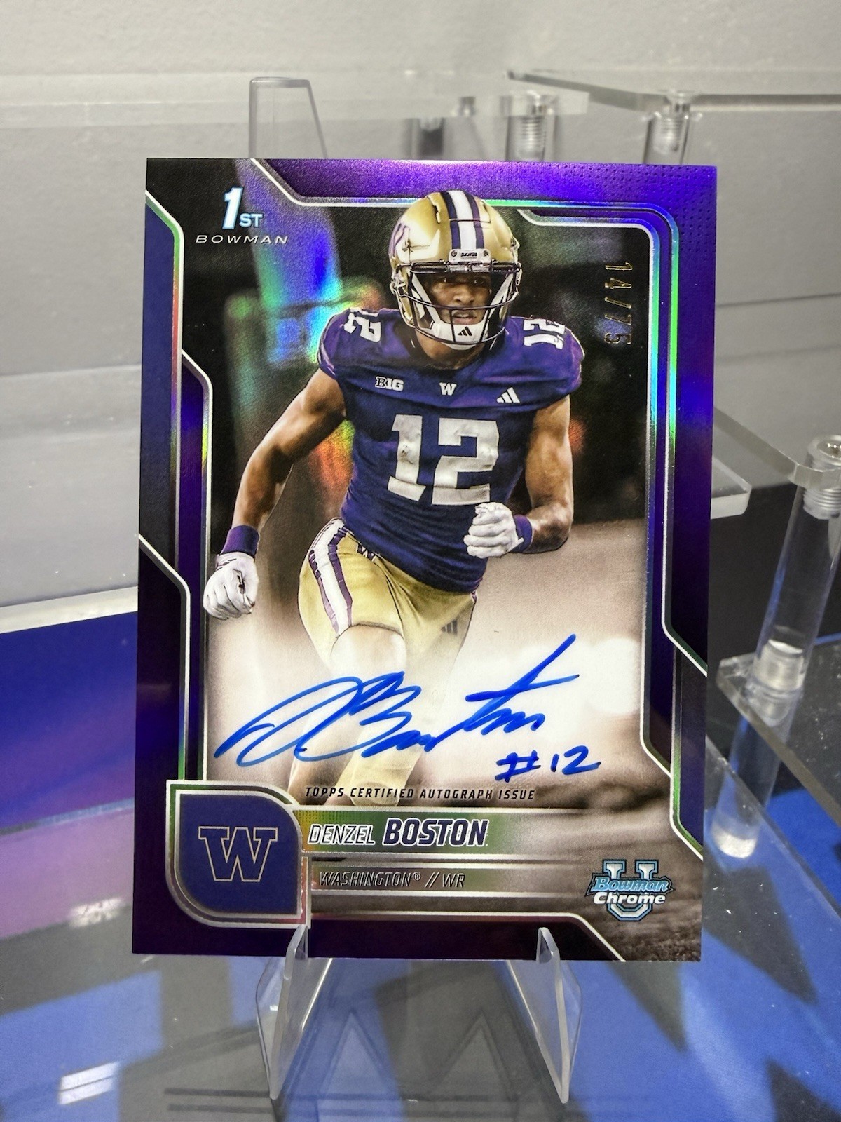 2025 Bowman Chrome University Denzel Boston Purple Refractor 1st Autograph /75