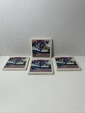 Ceramic Tile Drink Coaster with Grape Winery Design and Cork Bottom (set of 4)