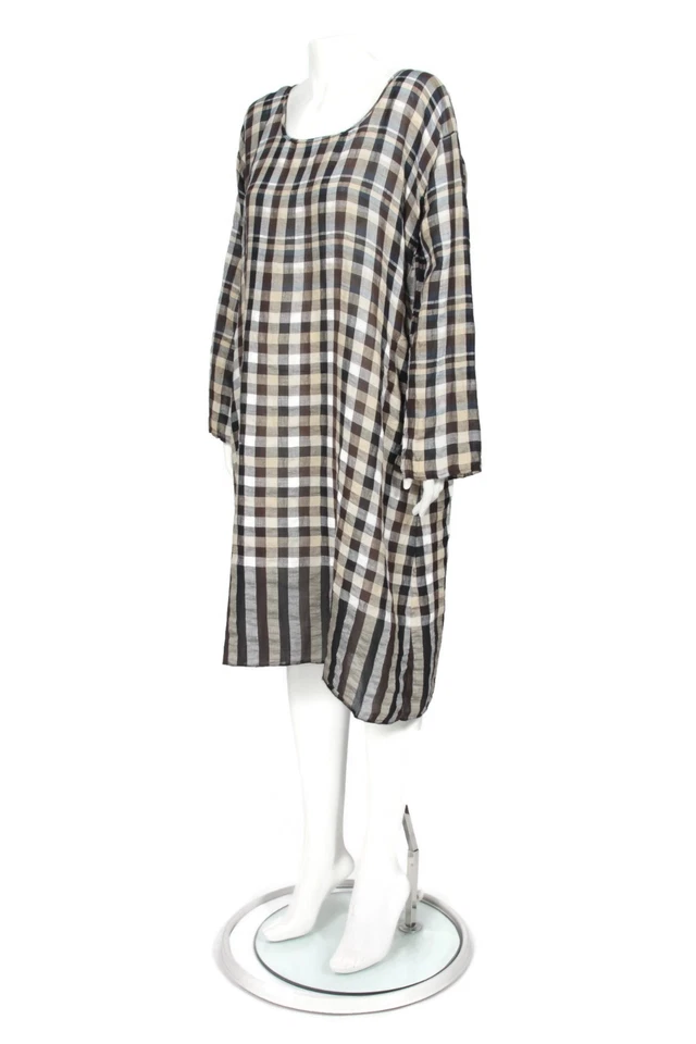 Vestido recto dosa guinga gris beige negro a cuadros lino khadi algodón talla 2/705 Foto 4 de 4