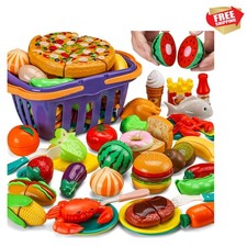 42 Items 87 Pcs Cutting Play Kitchen Set for Kids, Pretend Cooking Fruit Veg...