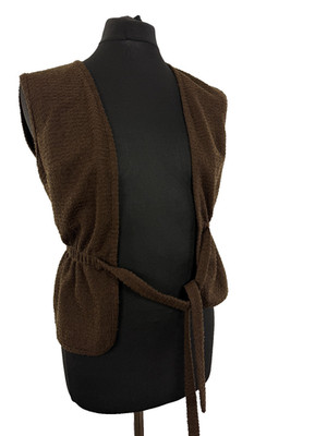 Braune ärmellose Strickweste mit Bindegürtel Damen M Vintage 80er 40 EU 12 UK