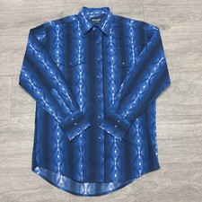 Wrangler Checotah Pearl Snap Western Shirt Men's Medium Blue Navajo Long Sleeve