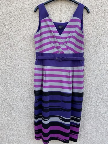 Hobbs Invitation UK 14 PURPLE Pink Grey Striped Pencil Dress PARTY COTTON - Bild 5 von 9