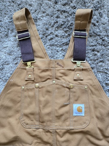Carhartt 44×32 Mens Duck Bib Overalls R01-BRN Quilted Work Outdoor - Picture 5 of 24