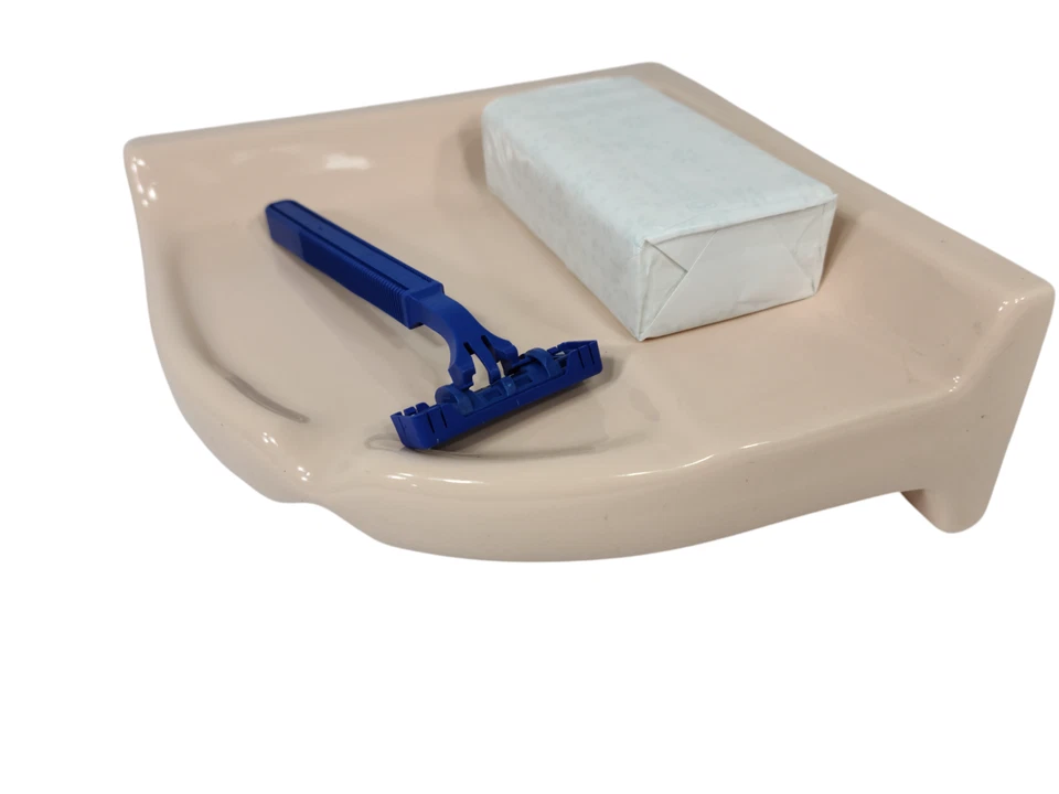 Bandeja de esquina de ducha de cerámica melocotón rosa soporte para champú pegamento para azulejos Foto 2 de 4