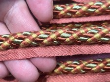 upholstery 3/4" twisted cord trim with lip rayon 1yd Italy rust gold mint