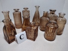 11 Glass Amber / Lt. Brown Small Bud Vases Bottles 3.5 to 6” Tall Decorative (Lo