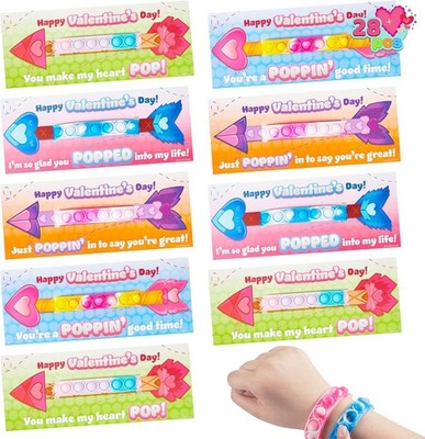 JOYIN 28 Packs Valentine's Day Gift Cards with Pop Fidget Bracelet, Pop Bubble F