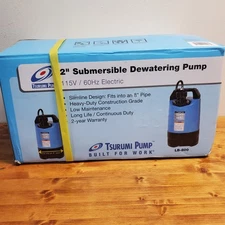 Tsurumi Pump LB-800-62  Submersible Dewatering Pump 1 HP 115V 2" Discharge