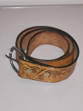 Vintage Tooled Tan Leather Western Belt 41 Inches Long Made in Mexico