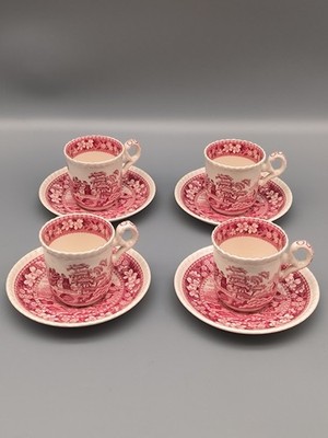 Vintage Mokkatassen Set | Spode '' Pink Tower '' |  4 Stück