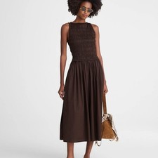 NWT Madewell The Melody Scoopback Smocked Midi Dress Molasses Brown M