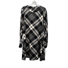 R&K Womens Plaid Shift Dress Long Sleeve Knit Black/White Size 4 New