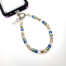 Multicolor Crystal Beaded Phone Wrist Strap Faceted Rondelle Beads with Star