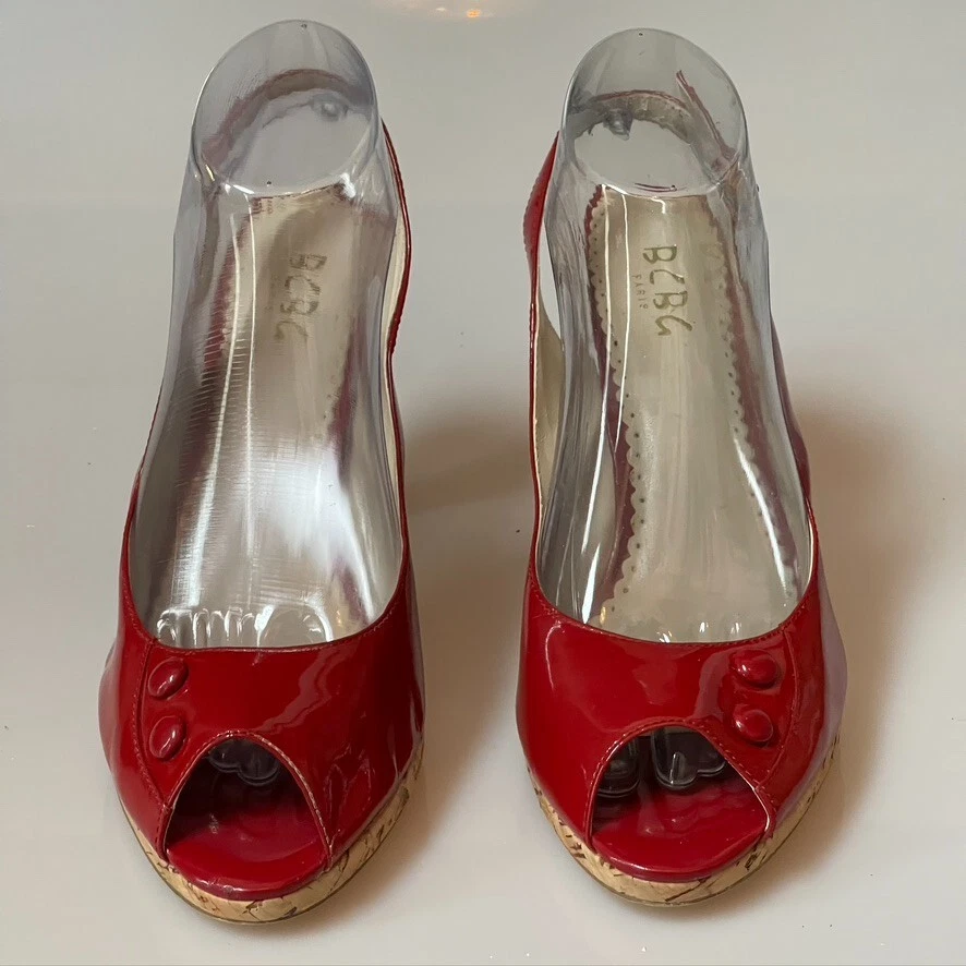 Zapatos de tacón BCBG Paris HALONA charol peep-toe sin cordones rojos para mujer talla 9B Foto 2 de 4