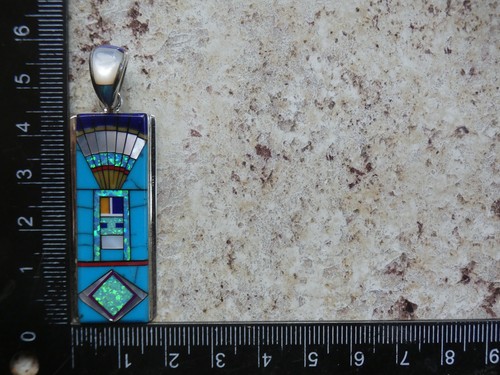 Kachina Turquoise Inlayed Multi Gemstone Opal Sterling Silver 925 Pendant R69 - Picture 11 of 12