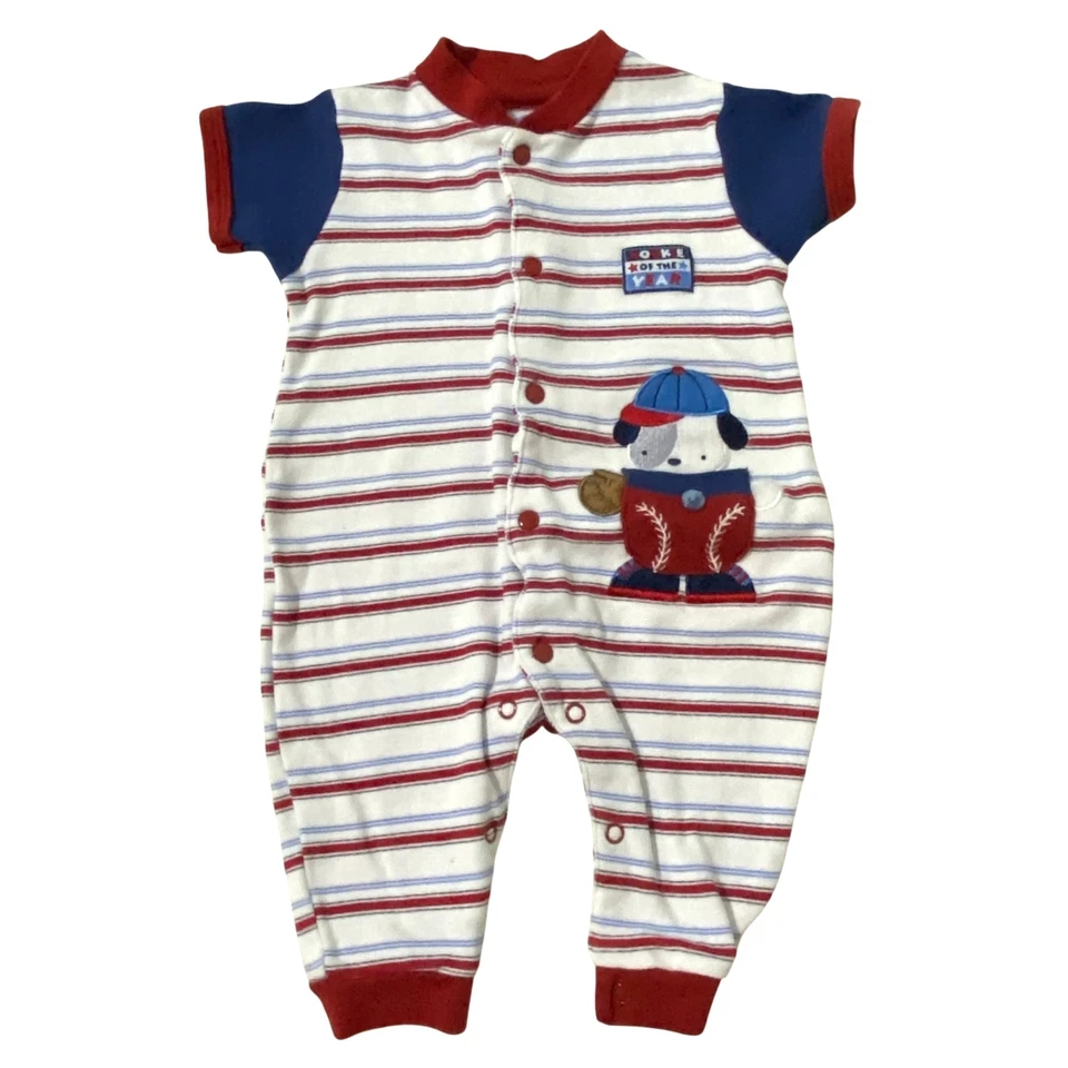 Mameluco de bebé a rayas Bon Bébé mediano de 3 a 6 meses EE. UU. béisbol cachorro patriótico Foto 2 de 4