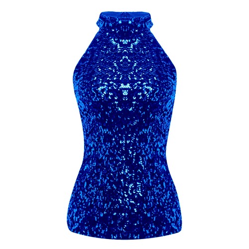 Women's Sparkle Sequin Turtleneck Summer Embellished Sleeveless Vest Tank Tops - Picture 12 of 39