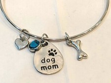 DOG MOM Pet Bracelet Dangle Charms Gift Heart Bone Paw Expandable New