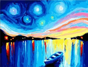 Paint By Numbers Kit The Starry Night And Colorful Lake Diy Art