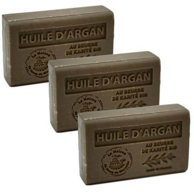 3 x 60g Riegel - Arganöl duftende französische Seife mit Bio-Sheabutter