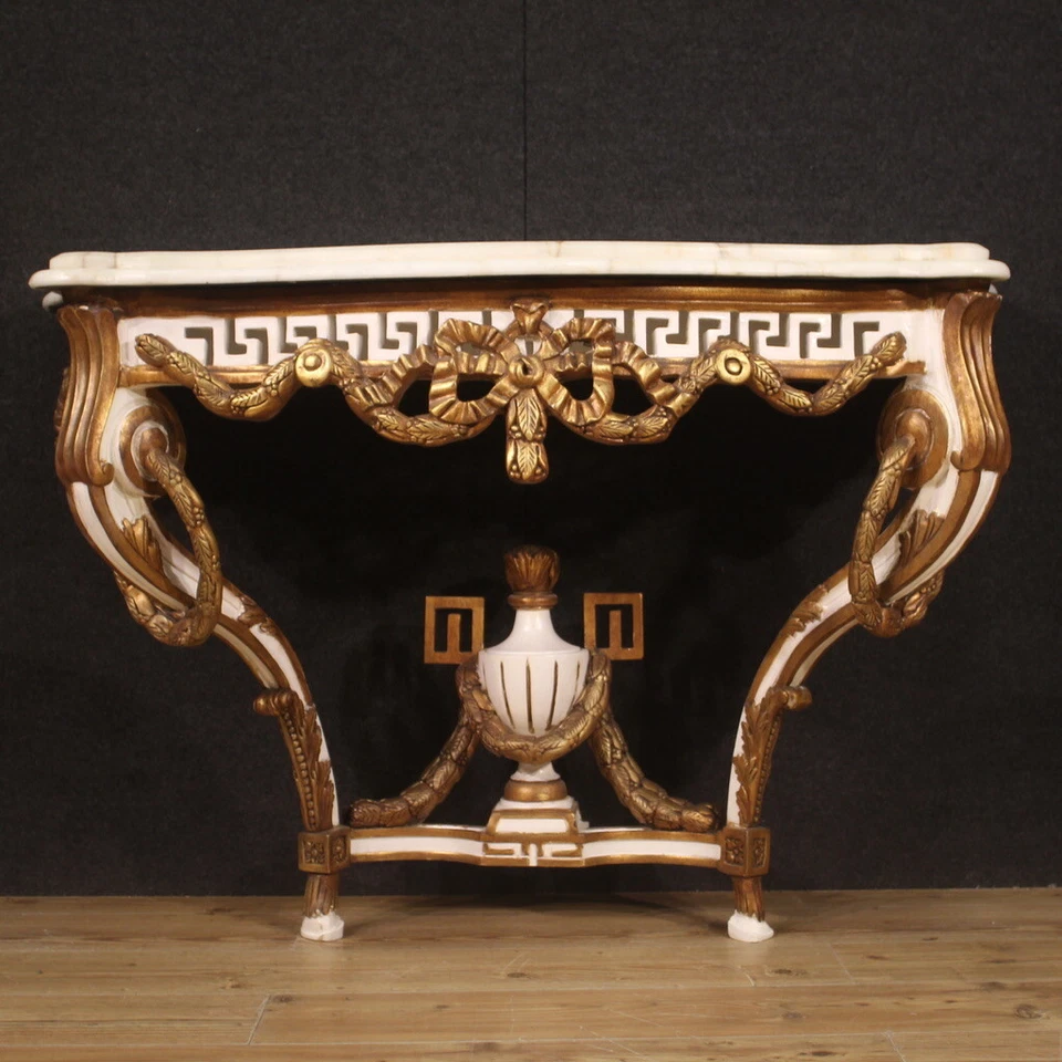 Consola lacada madera dorada mármol muebles estilo Luis XV siglo XX 900 Foto 2 de 4