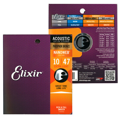 ELIXIR 16002 - SAITEN WESTERNGITARRE AKUSTIK NANOWEB 010-047 EXTRA LIGHT PHOS/BR