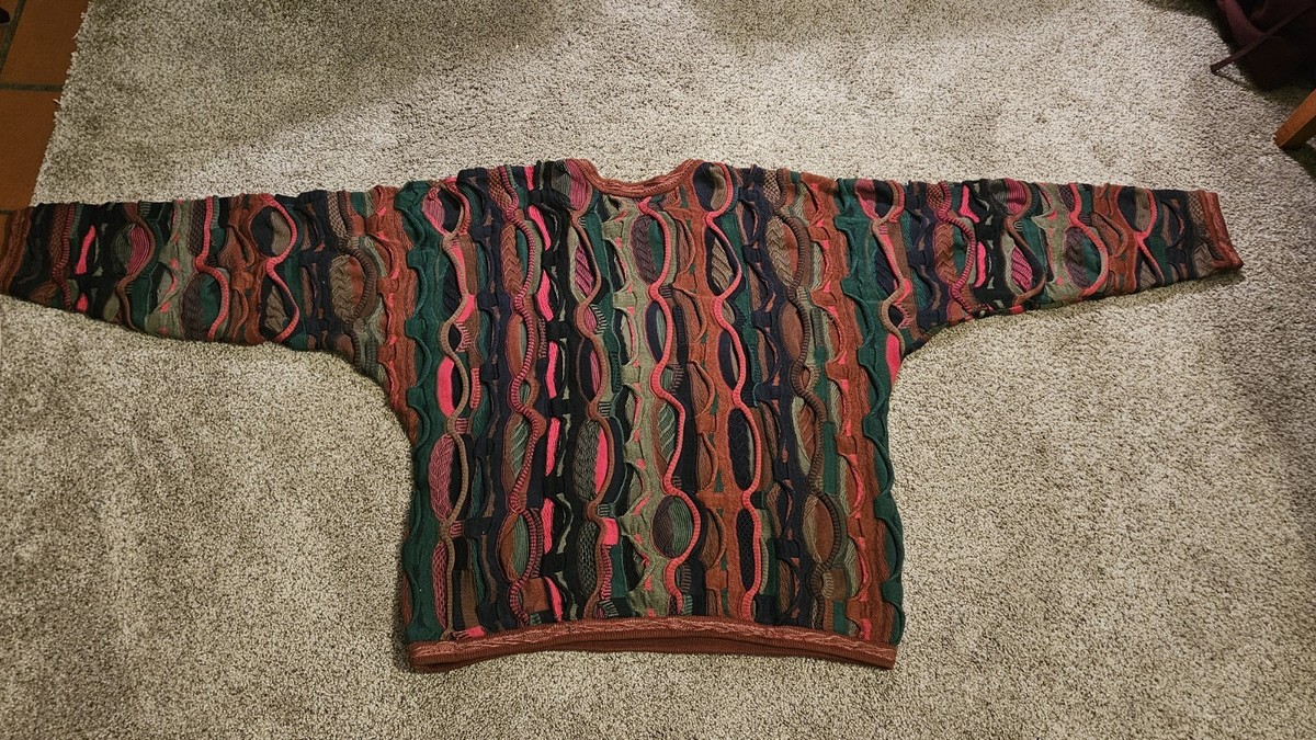 トップス COOGI 3D Knit Sweater XL Vintage 1990s Authentic COOGI 3D Mosaic Multi Color Textured