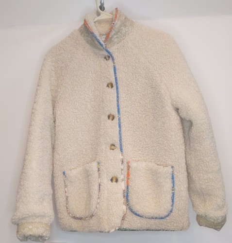 American Threads Sherpa Quilted Paisley Lined Pocket Jacket Cream Color Sz Small