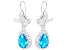 Aretes Hoja Diamantado y Gota Azul Colgante PLATA .925 HECHO EN MEXICO