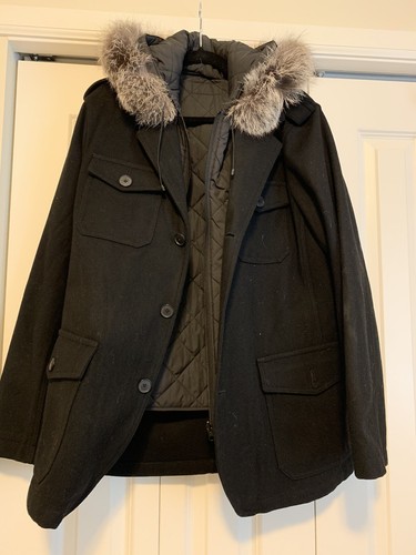 Hooded Coat Black Real Fox Fur 