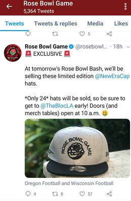  24 MADE: 2020 ROSE BOWL GAME HAT FOOTBALL OREGON DUCKS WISCONSIN BADGERS CAP