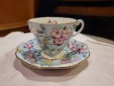 SPRINGDALE FOOTED CUP & SAUCER SET V2315 Blue Pink FOLEY CHINA ENGLAND