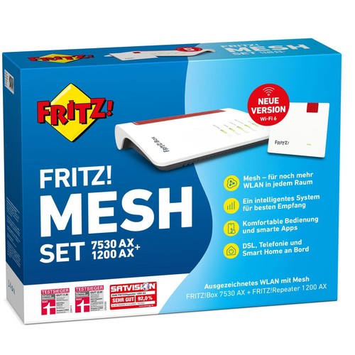 AVM FRITZ! Zestaw siatek FritzBox 7530 AX + Repeater 1200 AX WiFi 6 DSL Router WLAN - Zdjęcie 5 z 6