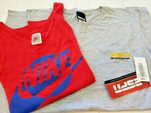LOT 2 VINTAGE NIKE ESPN BASKETBALL TANK M/L USA NWT RETRO RED GREY GRAPHIC 90'S