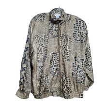 Marshall Rousso Womens Vintage Zip Front 100% Silk Jacket Size S Brown