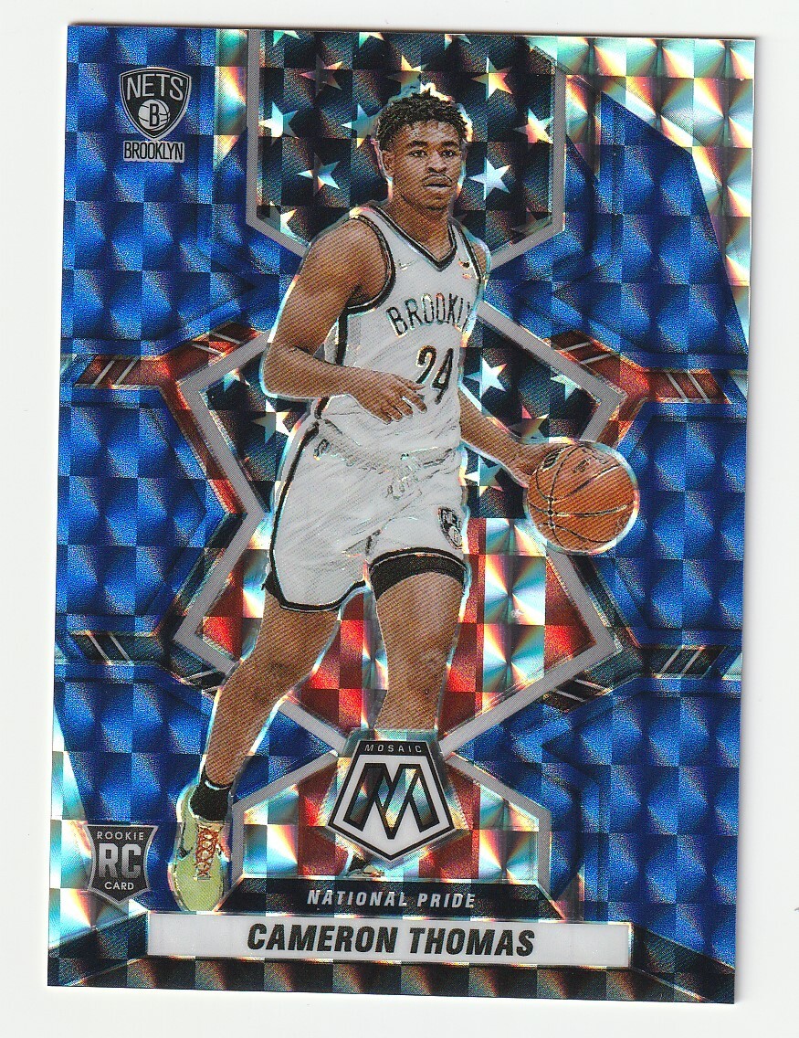 2021-22 Panini Mosaic Blue Prizm National Pride Cameron Thomas Nets /99 #255 RC