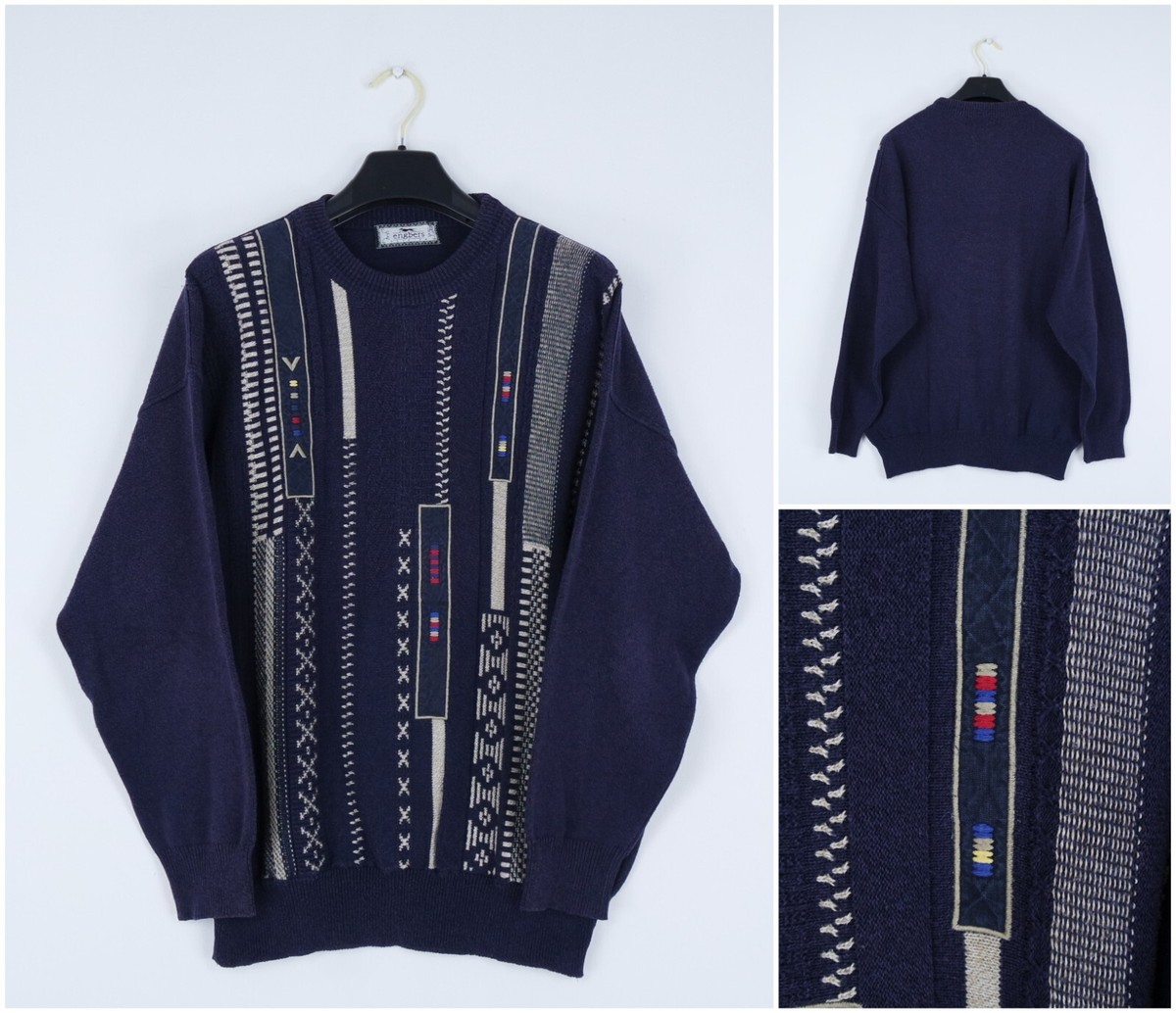 Mens Jumper XL Size ENGBERS Blue Geometric Knit Pullover Sweater