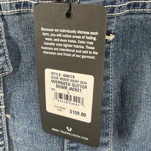 NEW True Religion Jacket Womens Large blue denim jean designer casual oversized - Picture 6 of 10