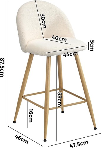 2PC Bar Stools Bar Stool Set of 2 with Sherpa Boucle Fabric Upholstered Counter - Picture 4 of 6