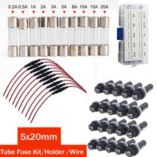 5x20mm Glass Tube Fuse Kit Fuse Holder Panel Mounted Screw Cap Screw-Type Wire