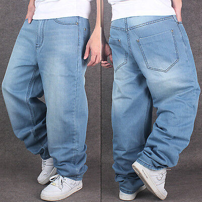 Men's Hip-Hop Rap Jeans Baggy Loose Denim Skateboard Pants Streetwear  Trousers 