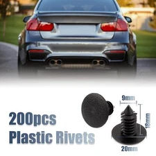 200PCS 9mm Hole Dia Plastic Rivets Fastener Push Clips Black for Car Auto Fender