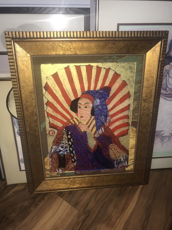 Reverse Painting on glass Asian woman / Very Unique/ Original