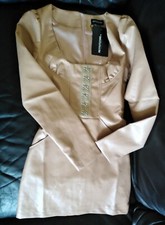BNWT. Ladies, Pretty Little Thing, Nude, Faux Leather, Bodycon, Dress size 4 UK